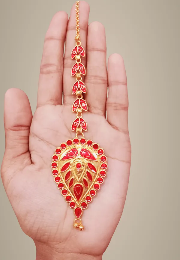 Assamese_Traditional_Copper_Red_Colour_Dugdugi_Design_Maang_Tikka_For_Women_&_Girl