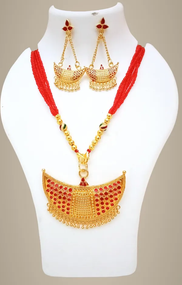 Assamese_Traditional_Red_Colour_Junbiri_Tassel_Set_For_Women
