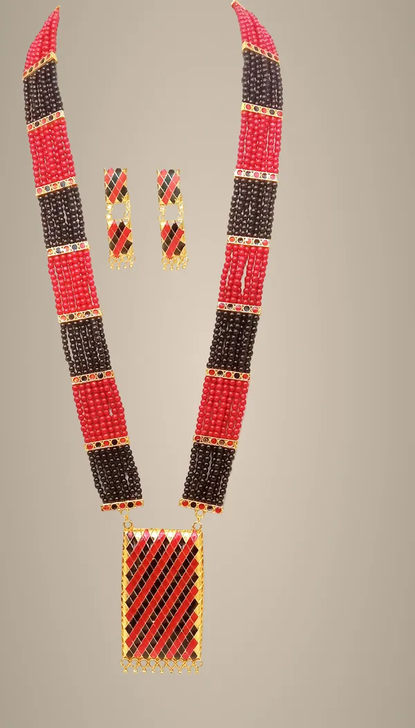 Assamese_Traditional_Gold_Plated_Red_Black_Meenakari_Tassel_Jewellery_Set_For_Women_&_Girl