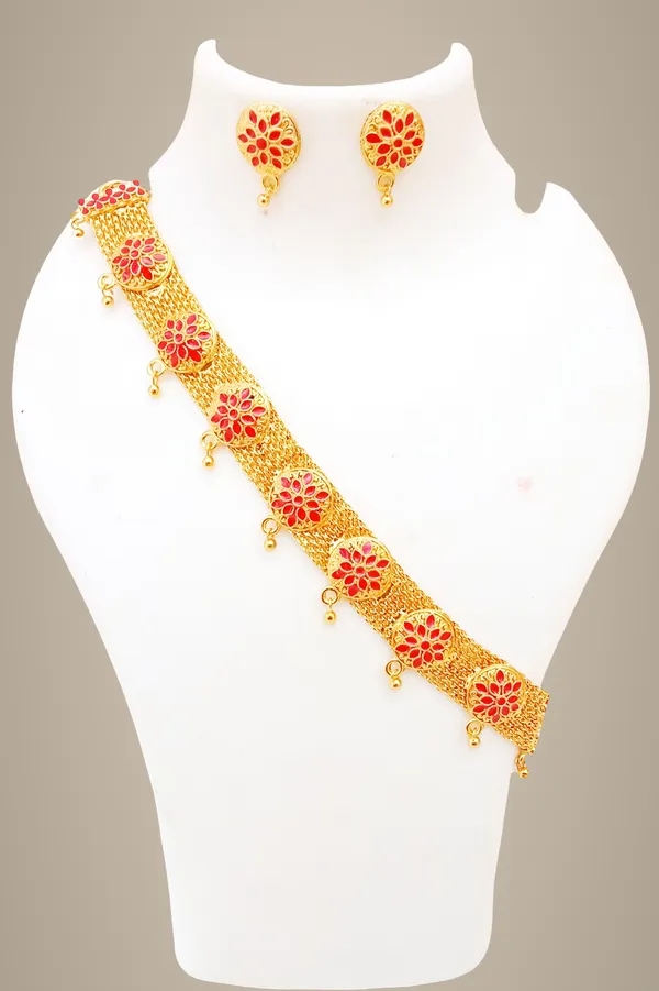 Assamese_Traditional_Pink_Colour_Golpata_Jewellery_Set_For_Women