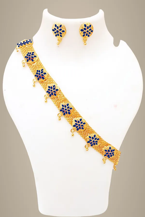 Assamese_Traditional_Blue_Colour_Japi_Design_Golpata_Necklace_Set_For_Women