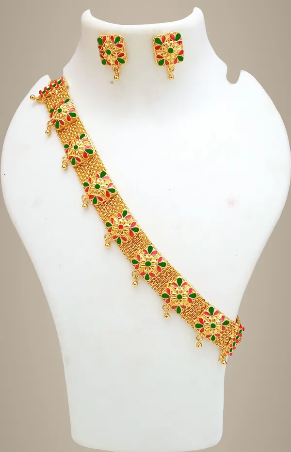 Assamese_Traditional_Red-Green_Colour_Golpata_Jewellery_Set_For_Women
