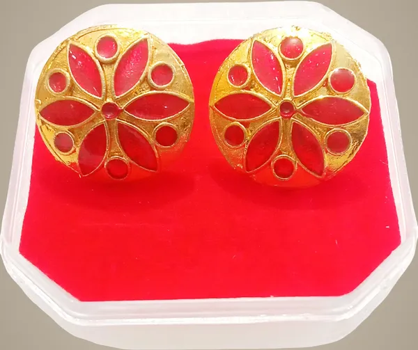 (Pack_Of_2)_Assamese_Traditional_Copper_Gold_Plated_Red_Colour_Earring_Set_For_Girls_&_Women
