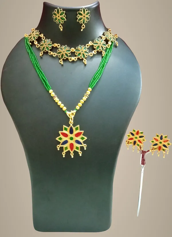 Assamese_Traditional_Gold_Plated_Multi_Colour_Combo_Jewellery_Set_For_Women