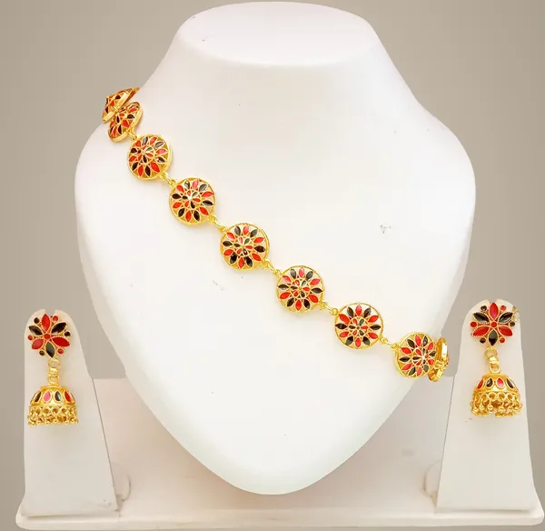 Assamese_Traditional_Gold_Plated_Red_Black_Colour_Golpata_Necklace_Set_For_Women