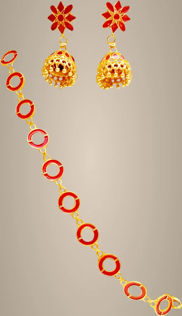 Assamese_Traditional_Gold_Plated_Red_Colour_Chain_Jewellery_Set_For_Women