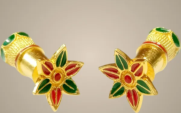 Assamese_Traditional_Copper_Gold_Plated_Red_Green_Colour_Thuriya_Earring_Set_For_Girls_&_Women