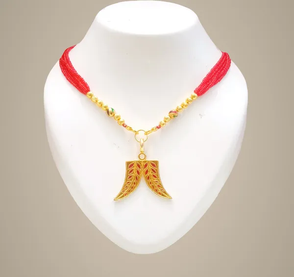 Assamese_Traditional_Red_Colour_Haiti_Daant_Tassel_Jewellery_Set_For_Women