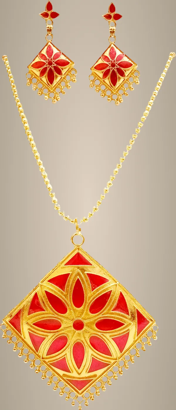 Assamese_Traditional_Red_Colour_Chain_Jewellery_Set_For_Women