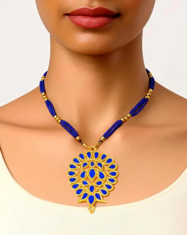 Assamese_Traditional_Blue_Colour_Dugdugi_Tassel_Jewellery_Set_For_Women_&_Girl