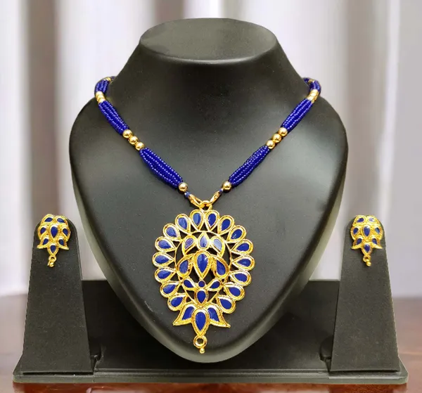 Assamese_Traditional_Blue_Colour_Dugdugi_Tassel_Jewellery_Set_For_Women_&_Girl