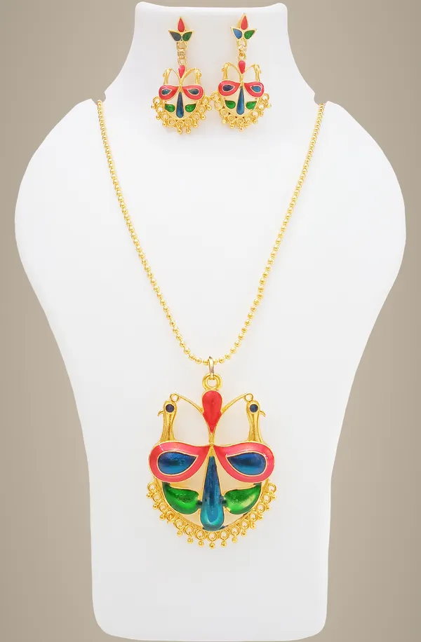 Assamese_Traditional_Gold_Plated_Multicolour_Mayur_Design_Chain_Jewellery_Set_For_Women