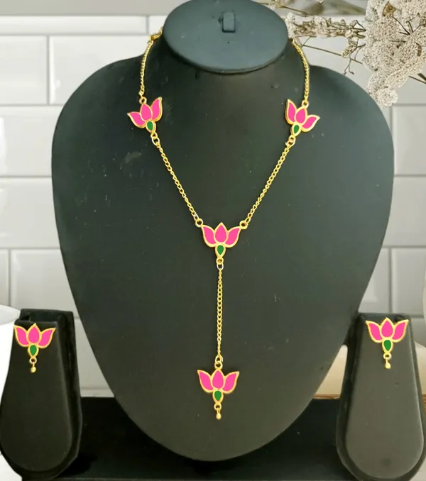 Assamese_Traditional_Pink_Green_Lotus_Jewellery_Set