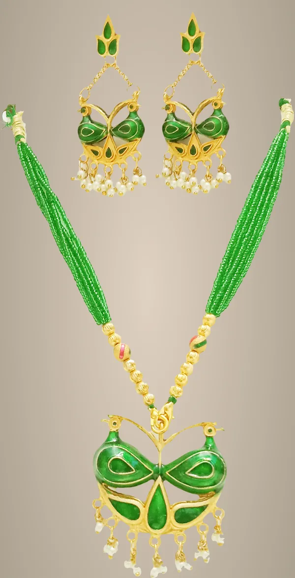 Assamese_Traditional_Gold_Plated_Green_Colour_Loka_Para_Tassel_Jewellery_Set_For_Women