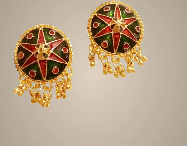 Assamese_Traditional_Copper_Gold_Plated_Red_Green_Colour_Japi_Earring_Stud_For_Girls_&_Women