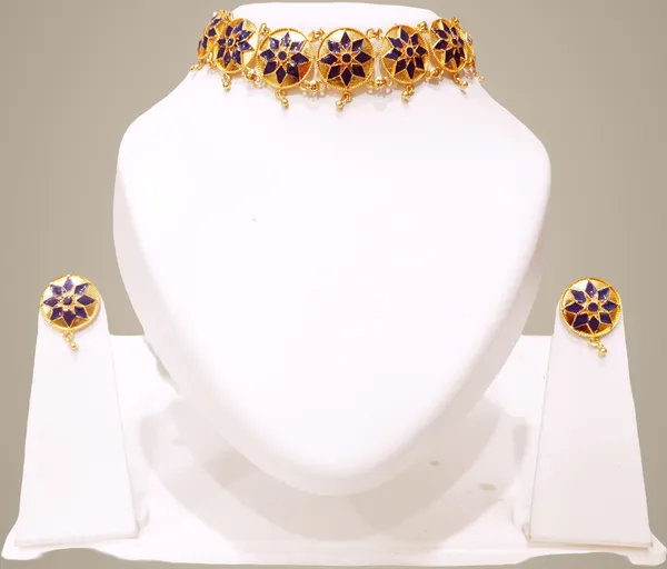 Assamese_Traditional_Gold_Plated_Blue_Colour_Japi_Golpata_Necklace_Set_For_Women