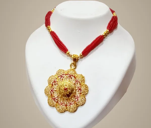(Pack_Of_2)_Assamese_Traditional_Gold_Plated_Red_Colour_Tassel_Jewellery_Set_For_Women