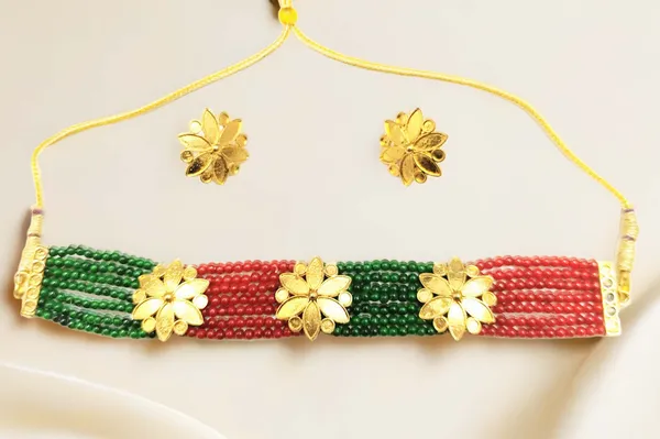 Assamese_Traditional_Gold_Plated_Red_Green_Colour_Golpata_Necklace_Set_For_Women_&_Girls