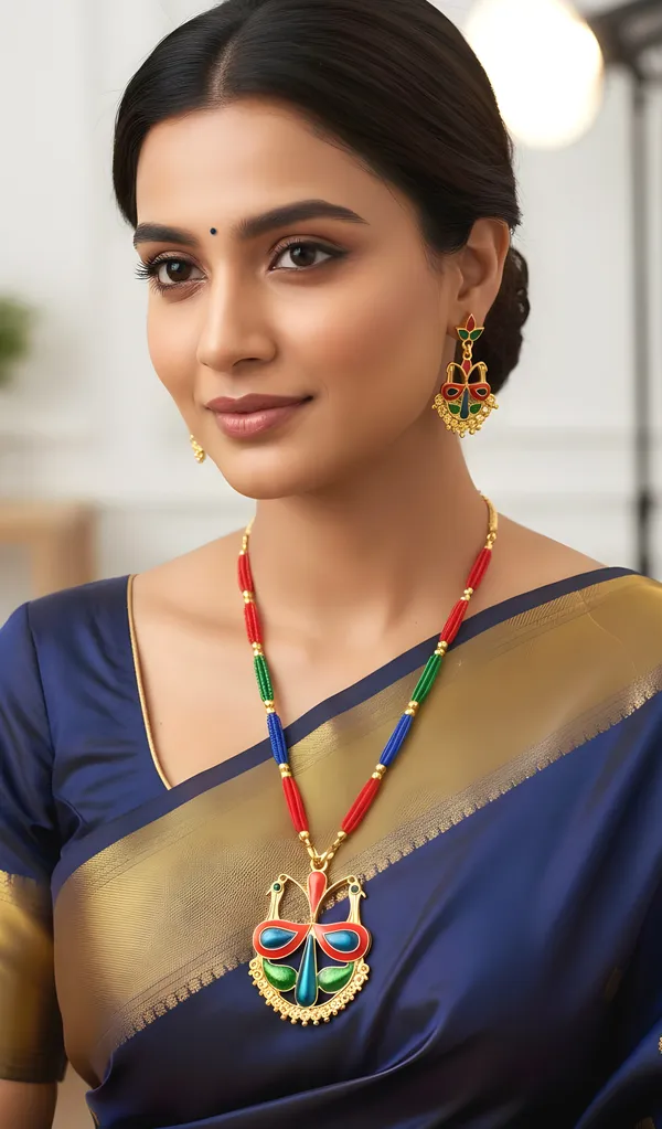 Assamese_Traditional_Gold_Plated_Multi_Colour_Mayur_Tassel_Jewellery_Set_For_Women