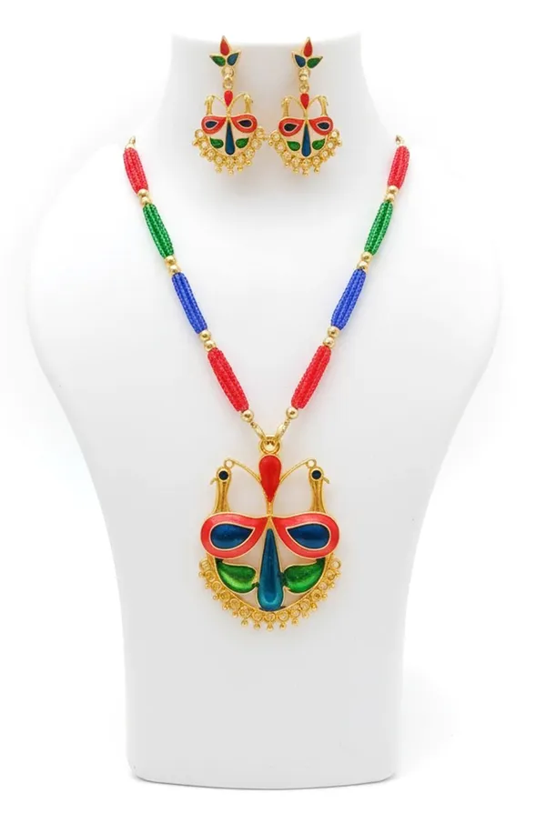 Assamese_Traditional_Gold_Plated_Multi_Colour_Mayur_Tassel_Jewellery_Set_For_Women