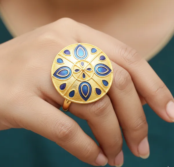 Assamese_Traditional_Copper_Gold_Plated_Blue_Colour_Finger-Ring_For_Girls_&_Women