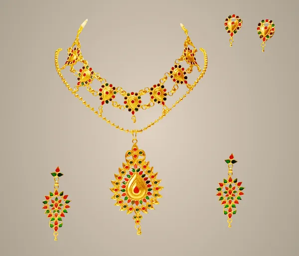 Assamese_Traditional_Gold_Plated_Red_Green_Colour_Combo_Jewellery_Set_For_Women