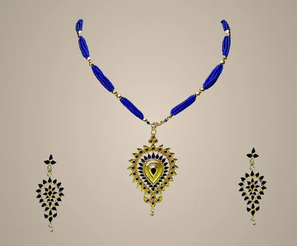 Assamese_Traditional_Gold_Plated_Blue_Colour_Dugdugi_Tassel_Jewellery_Set_For_Women