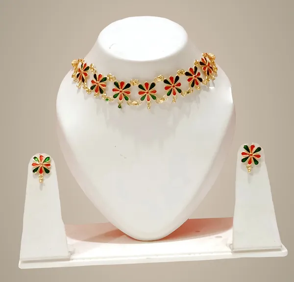 Assamese_Traditional_Gold_Plated_Red_Green_Colour_Golpata_Necklace_Set_For_Women