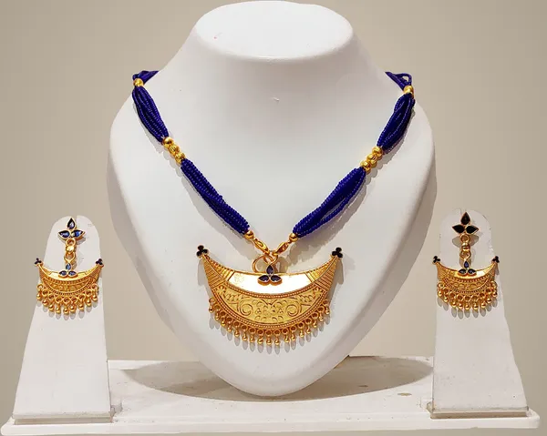 Assamese_Traditional_Gold_Plated_Blue_Colour_Joonbiri_Tassel_Jewellery_Set_For_Women