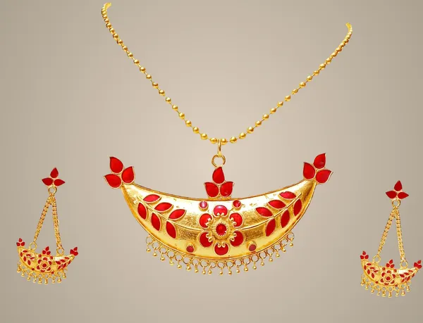 Assamese_Traditional_Red_Colour_Joonbiri_Chain_Jewellery_Set_For_Women_&_Girl