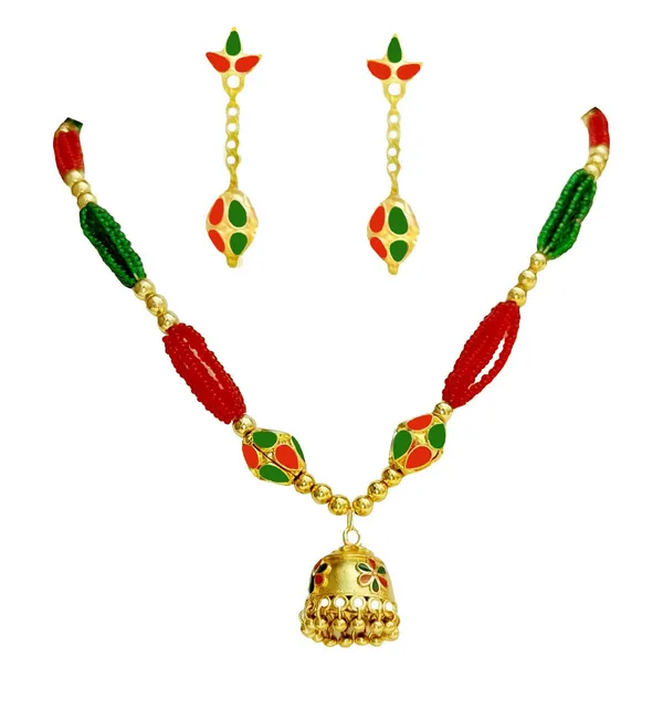 Assamese_Traditional_Red_Green_Monimala_Jhumka_Jewellery_Set