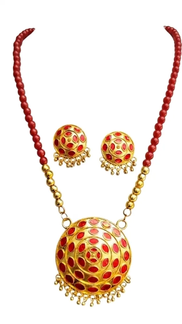 Assamese_Traditional_Copper_Based_Red_Japi_Red_Moni_Tassel_Jewellery_Set