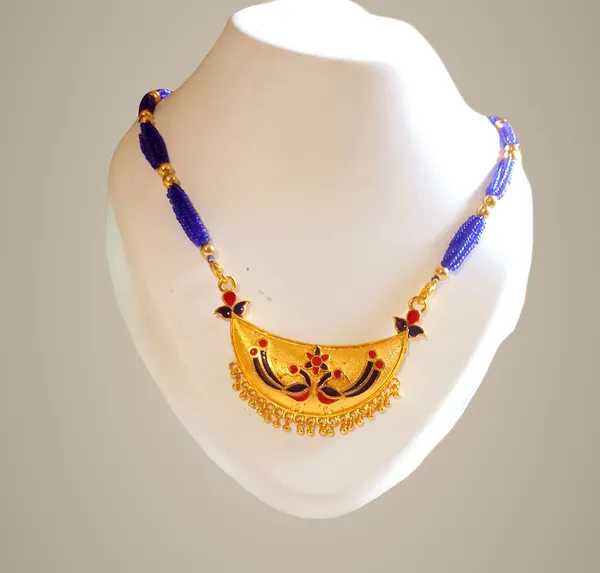 Assamese_Traditional_Gold_Plated_Red_Blue_Colour_Joonbiri_Tassel_Jewellery_Set_For_Women