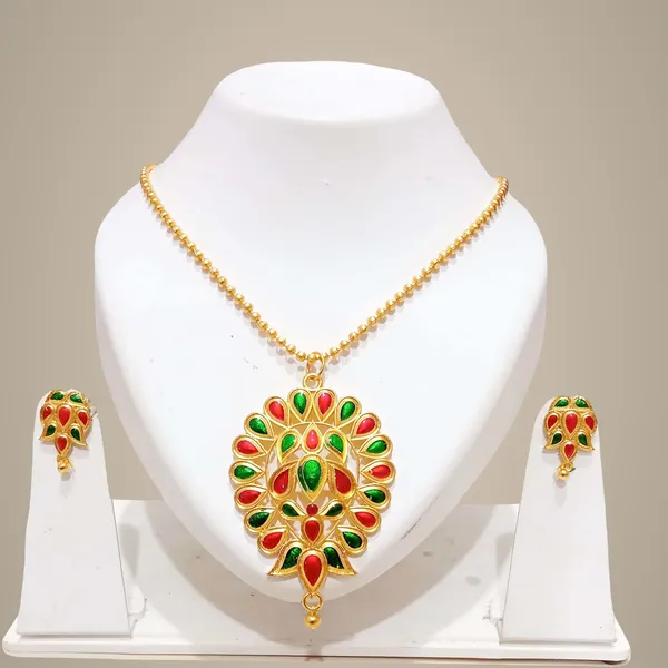 Assamese_Traditional_Gold_Plated_Red_Green_Colour_Dugdugi_Chain_Jewellery_Set_For_Women