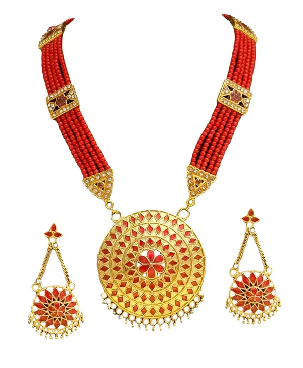 Assamese_Traditional_Red_Meenakari_Japi_Jewellery_Set