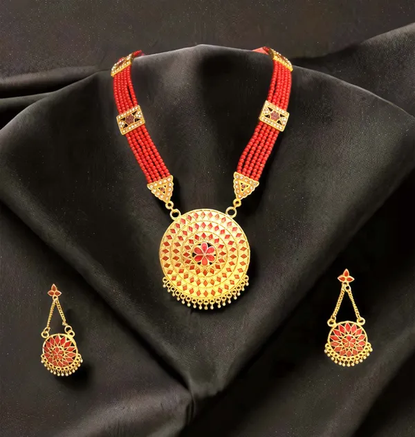Assamese_Traditional_Red_Meenakari_Japi_Jewellery_Set