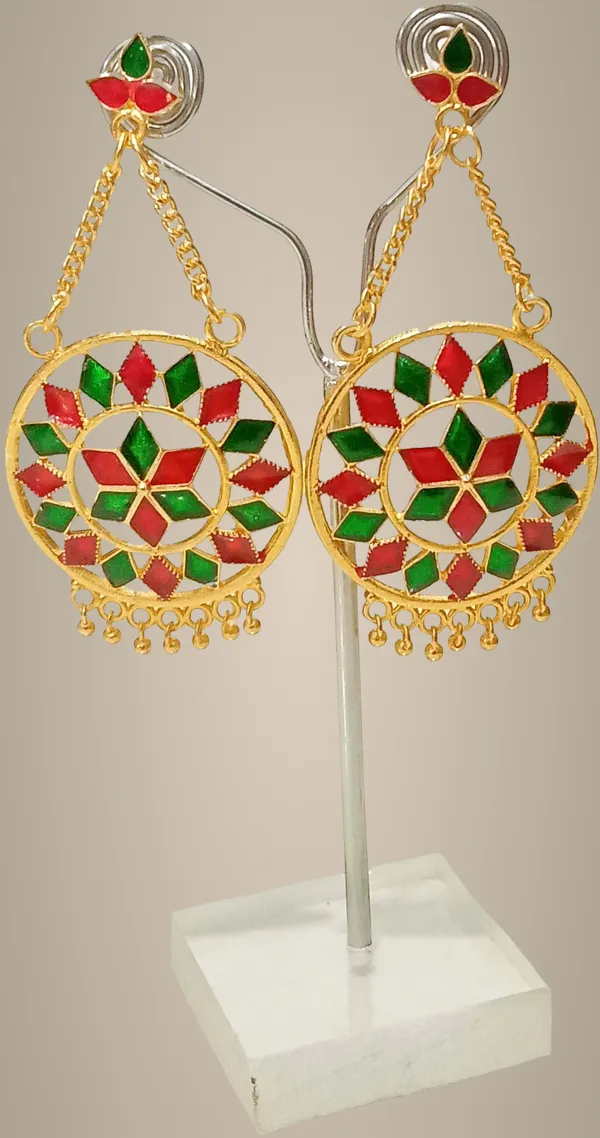 Assamese_Traditional_Copper_Gold_Plated_Red_Green_Colour_Jhumki_Earring_For_Girls_&_Women