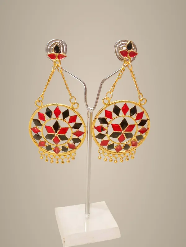 Assamese_Traditional_Copper_Gold_Plated_Red_Black_Colour_Jhumki_Earring_For_Girls_&_Women