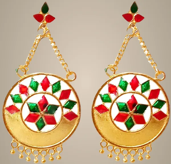 Assamese_Traditional_Copper_Gold_Plated_Red_Green_Colour_Jhumki_Earring_For_Girls_&_Women