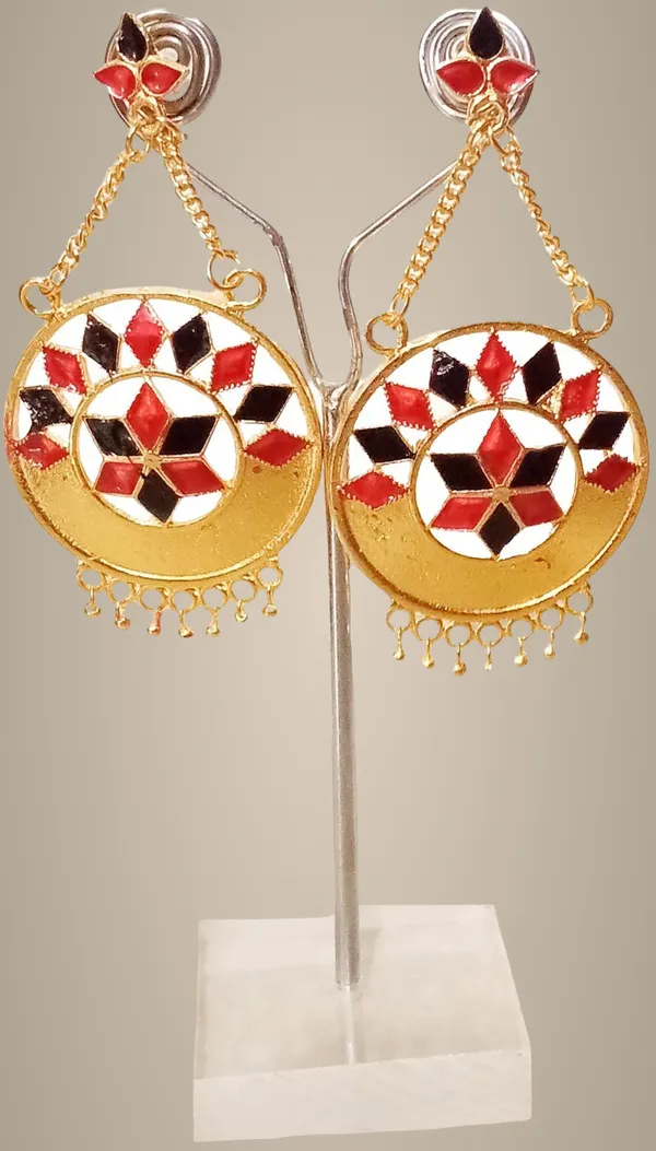 Assamese_Traditional_Copper_Gold_Plated_Red_Black_Colour_Jhumki_Earring_For_Girls_&_Women