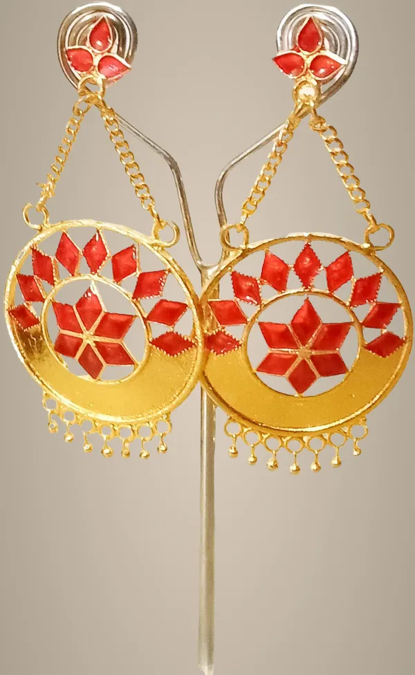 Assamese_Traditional_Copper_Gold_Plated_Red_Colour_Jhumki_Earring_For_Girls_&_Women