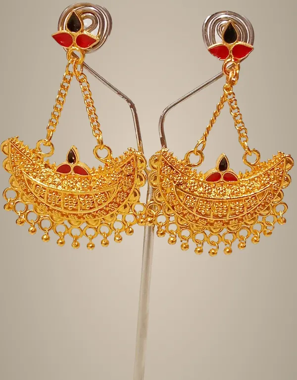 Assamese_Traditional_Copper_Gold_Plated_Red_Black_Colour_Jhumki_Earring_For_Girls_&_Women