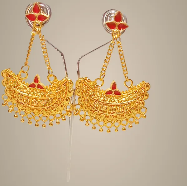 Assamese_Traditional_Copper_Gold_Plated_Red_Colour_Jhumki_Earring_For_Girls_&_Women