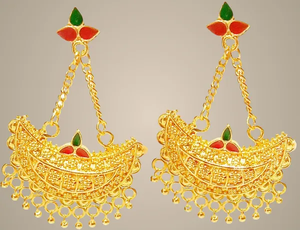 Assamese_Traditional_Copper_Gold_Plated_Red_Green_Colour_Jhumki_Earring_For_Girls_&_Women