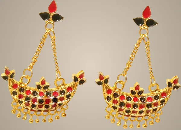 Assamese_Traditional_Copper_Gold_Plated_Red_Black_Colour_Jhumka_Earring_For_Girls_And_Womens