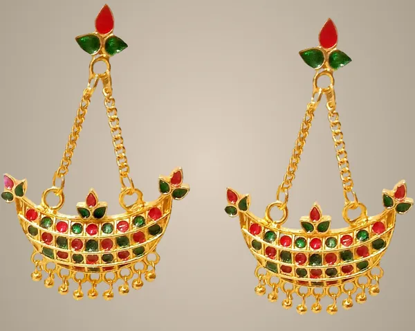 Assamese_Traditional_Copper_Gold_Plated_Red_Green_Colour_Jhumki_Earring_For_Girls_&_Women
