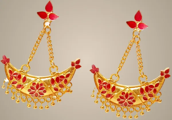 Assamese_Traditional_Copper_Gold_Plated_Red_Colour_Jhumka_Earring_For_Girls_&_Women