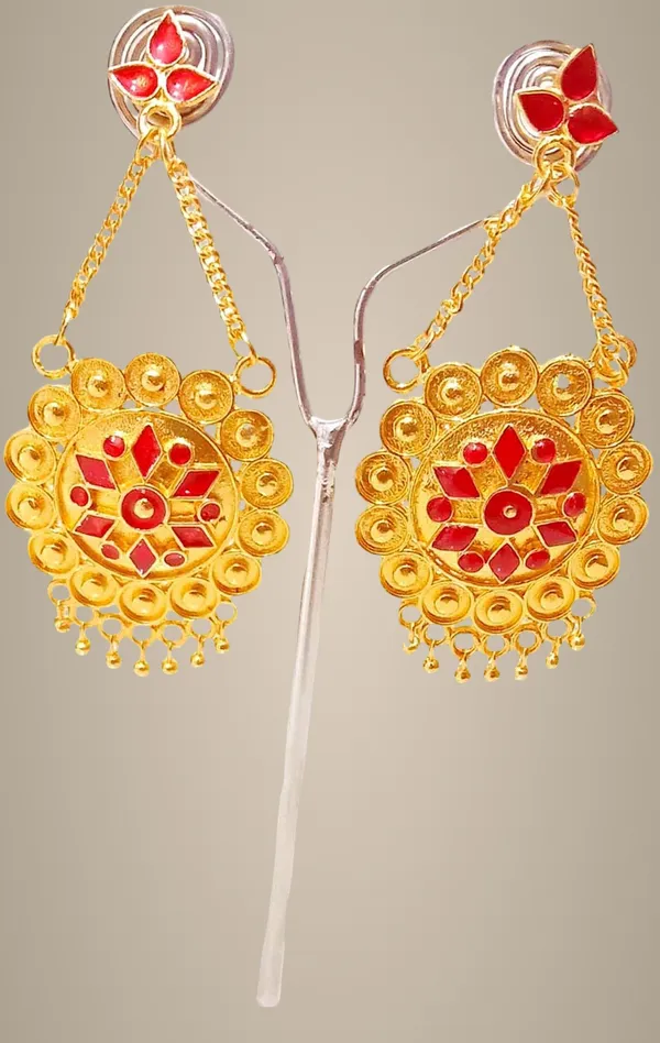 Assamese_Traditional_Copper_Gold_Plated_Red_Colour_Jhumki_Earring_For_Girls_&_Women