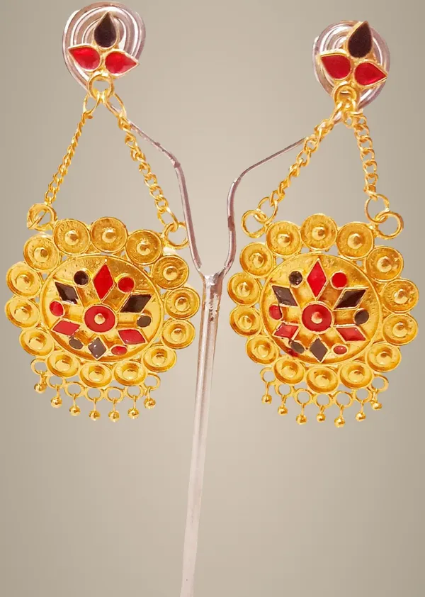 Assamese_Traditional_Copper_Gold_Plated_Red_Black_Colour_Jhumki_Earring_For_Girls_&_Women