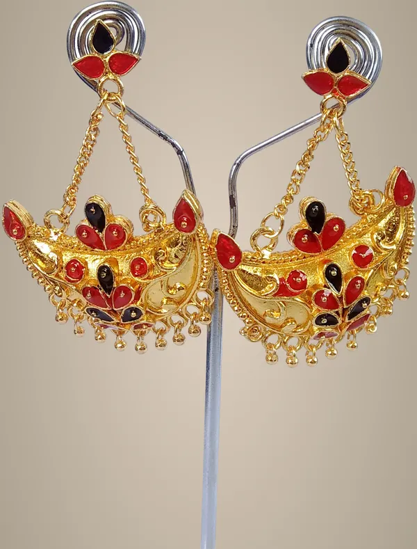 Assamese_Traditional_Copper_Gold_Plated_Red_Black_Colour_Jhumki_Earring_For_Girls_&_Women